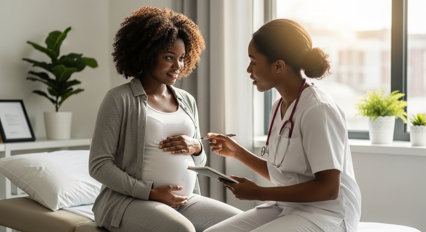 Black pregnant woman with a black nurse #1