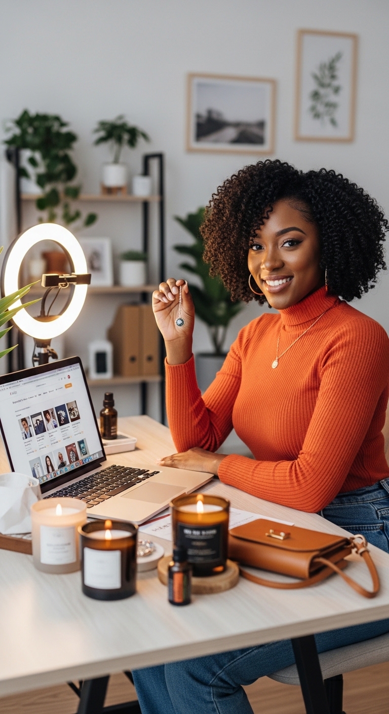 A nice black lady selling online products #1
