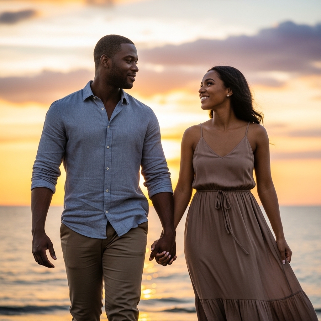 A black man and a black woman holding hands in love #4