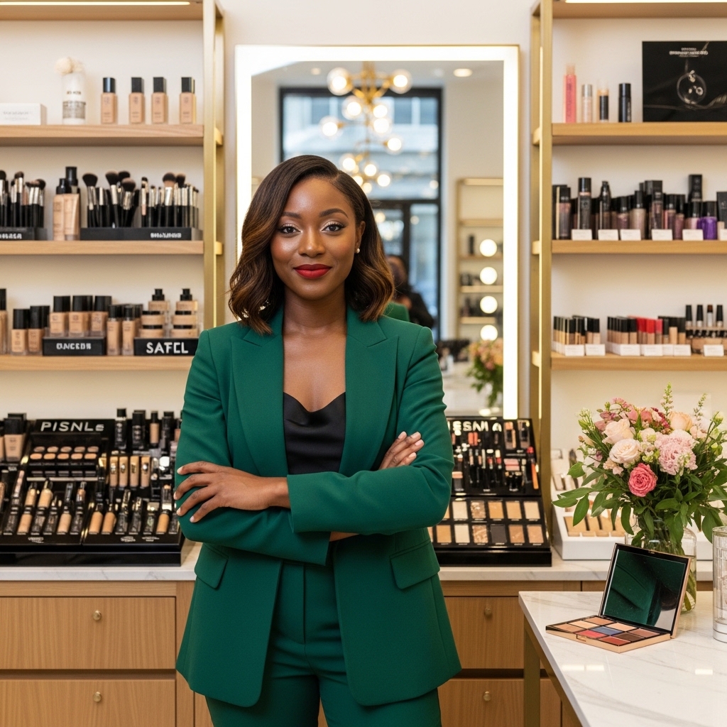 A black lady standing in her makeup shop #4