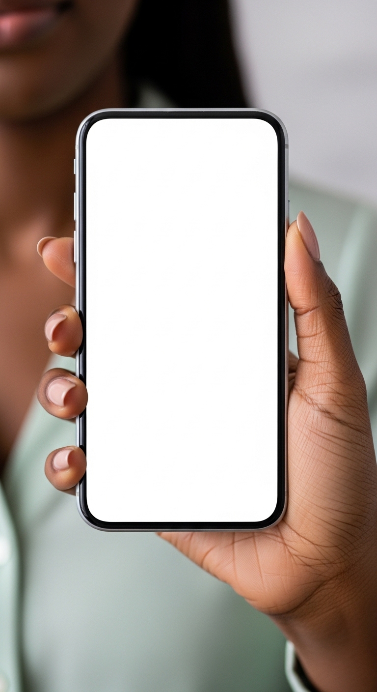 A black lady's hand holding a phone mockup #3