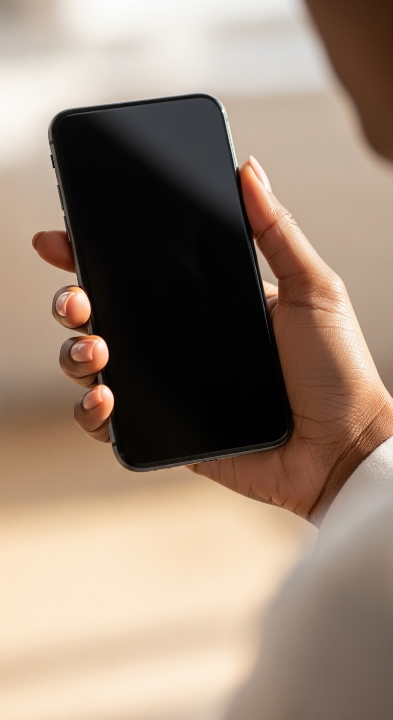 A black lady's hand holding a phone mockup #1