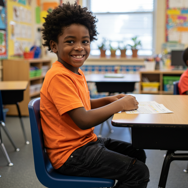 A black young boy in class