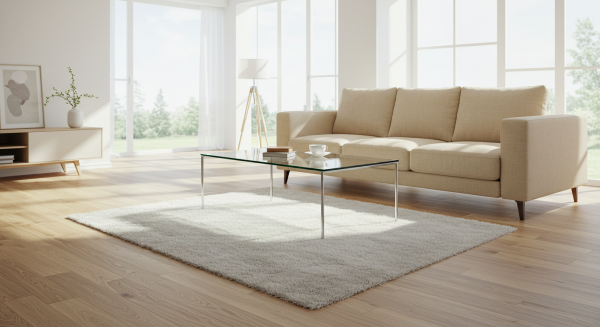 A new small white carpet in a living room #3