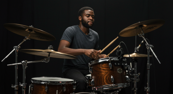 A young black man playing drums #4