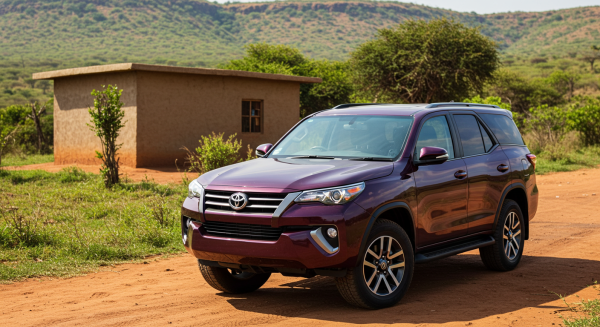 A new purple Toyota SUV parked in front a house in Africa #4
