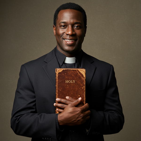 A portrait photo of a black Pastor with his Bible #6