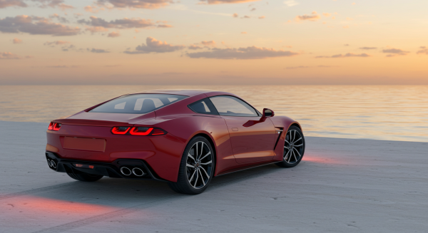 A new red sports car parked at the beach #2