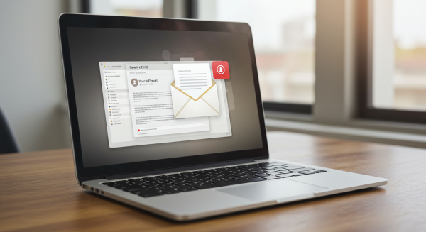 A laptop screen showing a new email #2