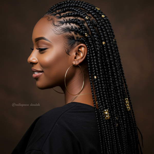 A black lady with beautiful braids on her hair in focus #3