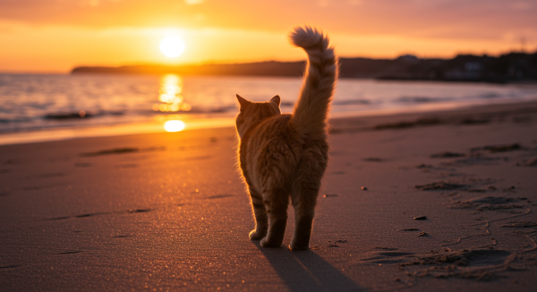 Back view of a cat at the beach