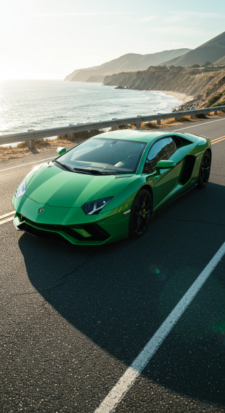A green Lamborghini car