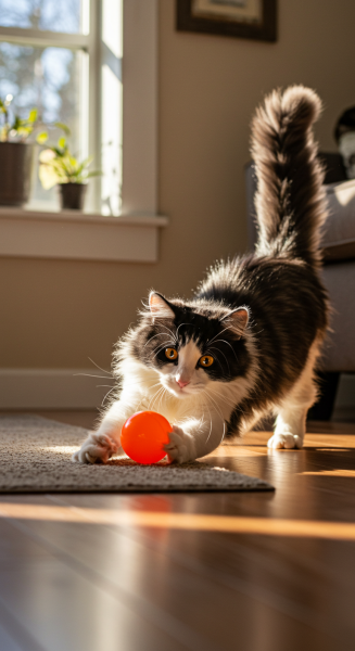 A cat playing with a ball
