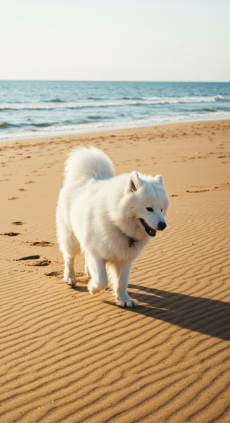 A white fluffy dog at the beach #2
