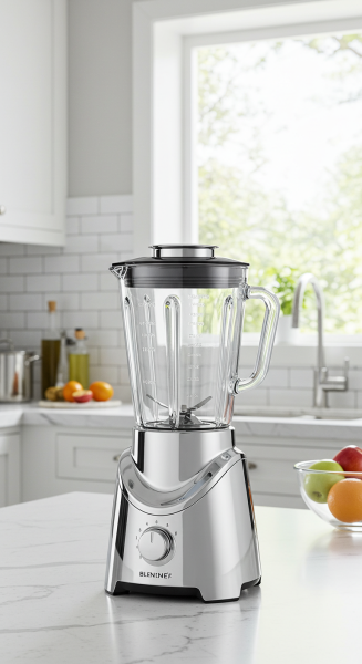 A new grey blender in a kitchen