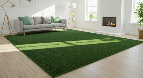 A new small green carpet in a living room #3
