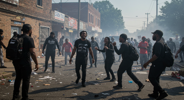 A group of black people in a riot in broad daylight #1