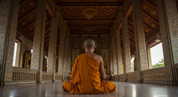 A peaceful monk meditating in a temple