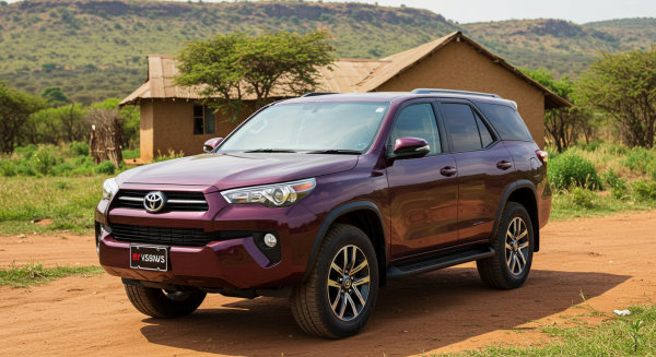 A new purple Toyota SUV parked in front a house in Africa #2
