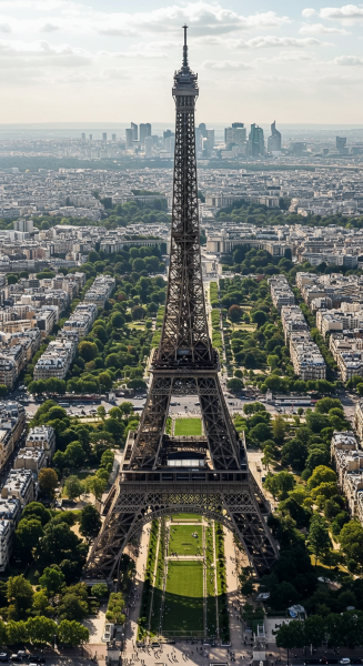 A drone view of the Eiffel Tower