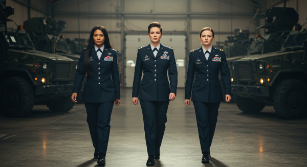 Women in military uniform walking confidently #3