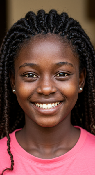 Close-up portrait of a smiling African teenage girl with natural hair