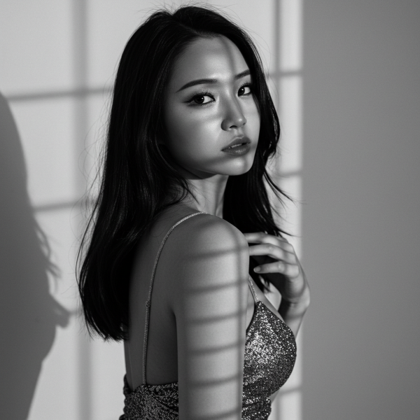 A sexy Asian model in a dress