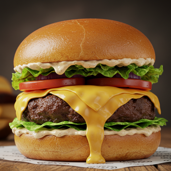 A delicious gourmet burger with melting cheese