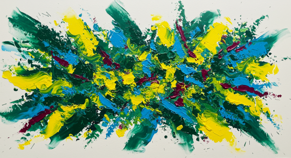 Abstract colorful painting splashed on a large canvas