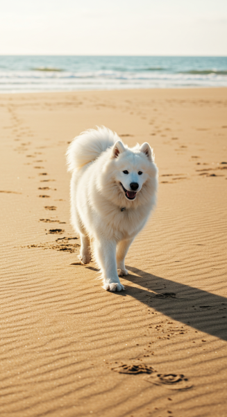 A white fluffy dog at the beach #3