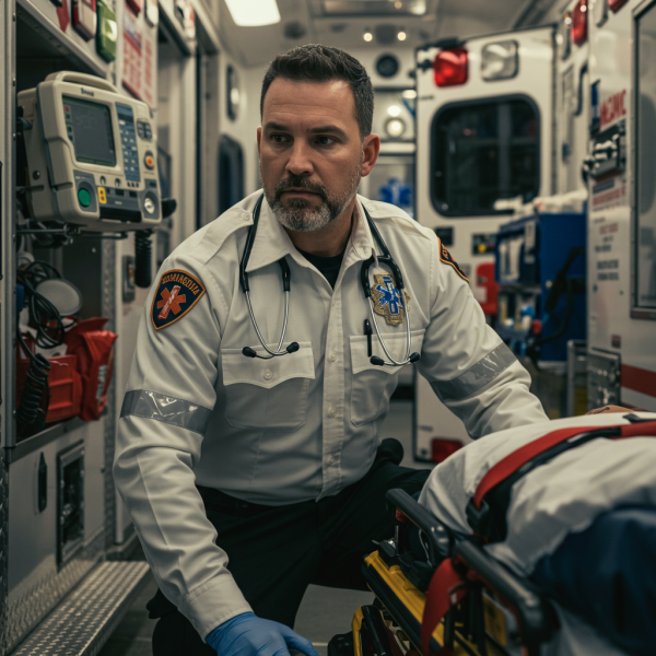 A white paramedic in a uniform