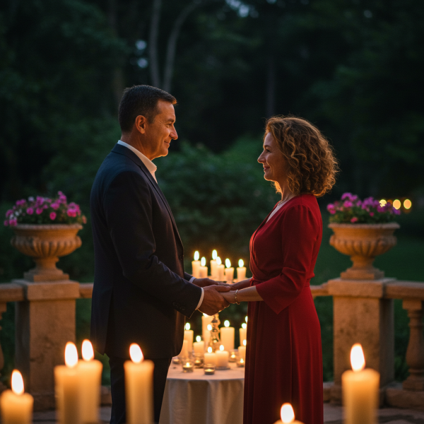 White Couple holding hands under candlelight #1