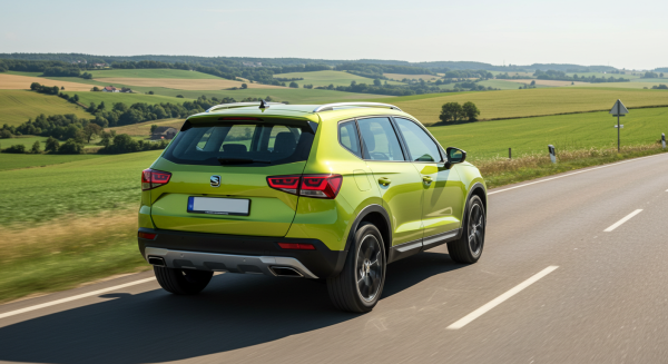 Back view of a green SUV #1