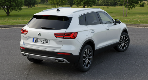 Back view of a white SUV #3