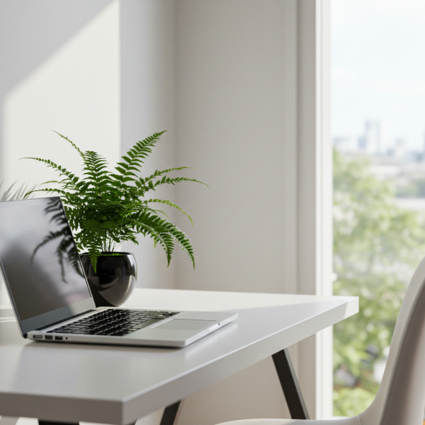 Home office setup with laptop and  a plant #3