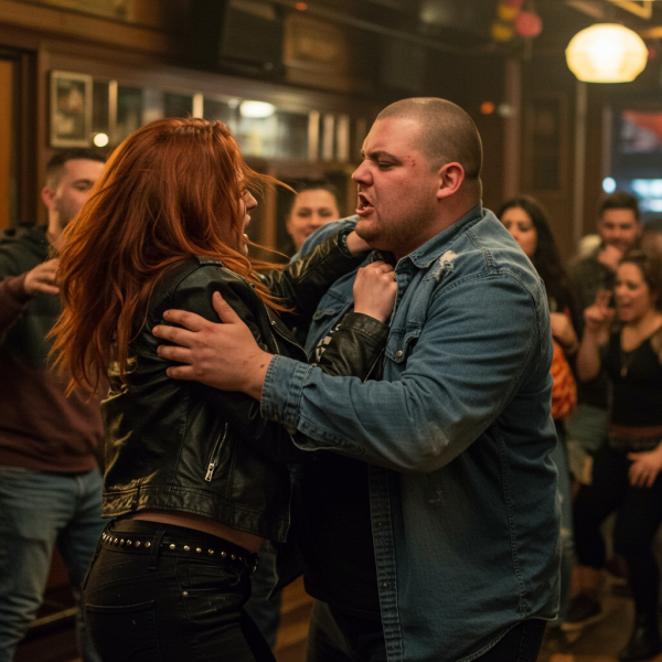 A white man and woman in a bar fight #2