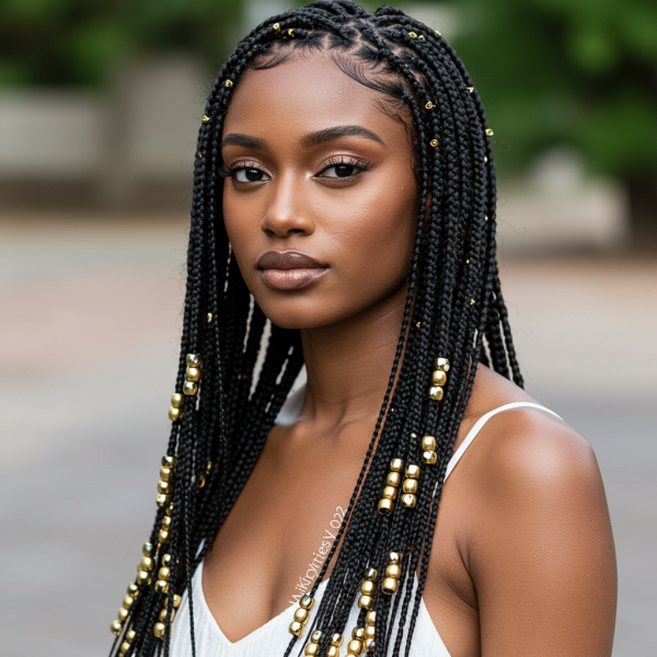 A black lady with beautiful braids on her hair in focus #2