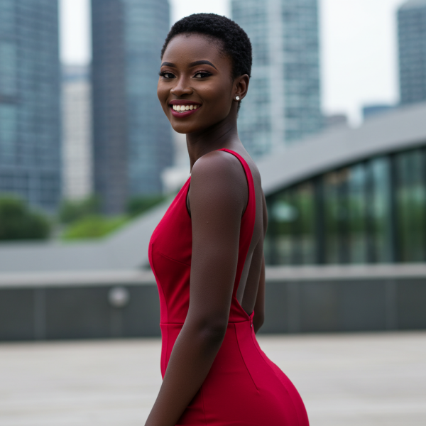 A sexy African model in a red dress