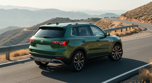 Back view of a green SUV #3