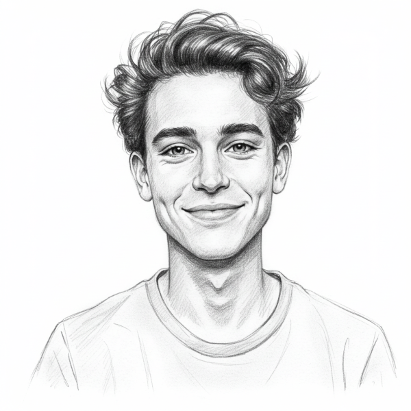 A pencil drawing of a young man