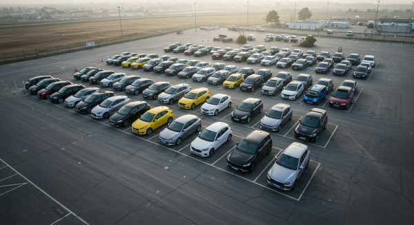 Overhead drone view of a fleet of cars #3