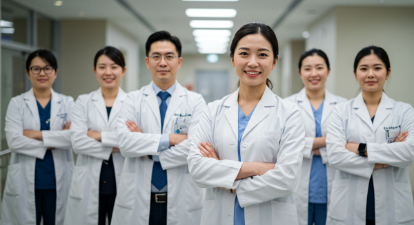 A team of doctors with their arms folded