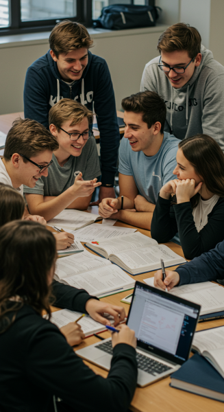 High school students doing a group project