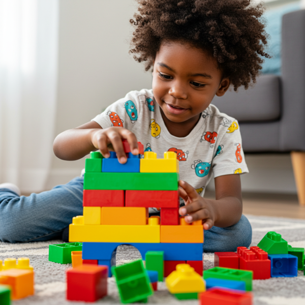 A black child playing with blocks #2
