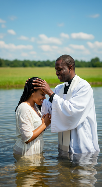 A black Pastor baptizing a woman in water #2