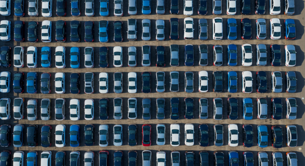 Overhead drone view of a fleet of cars #2
