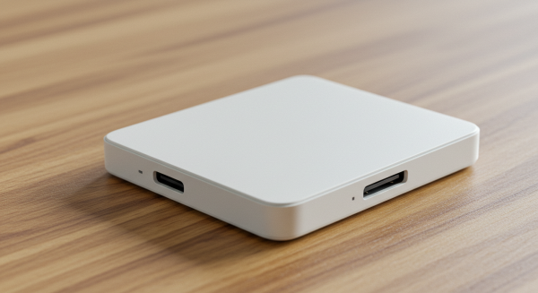A portable white SSD on a desk #4
