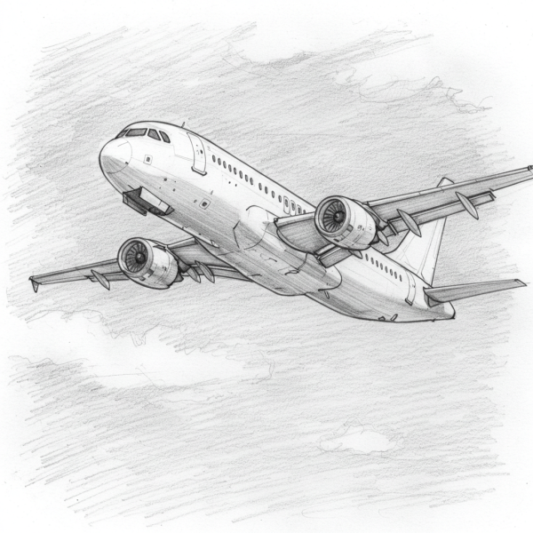 A pencil drawing of an airplane
