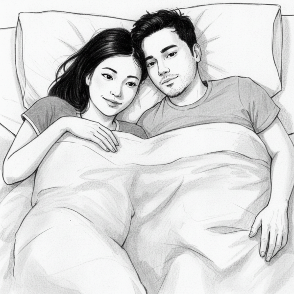 A pencil drawing of a couple in bed #3