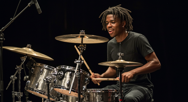 A young black man playing drums #3